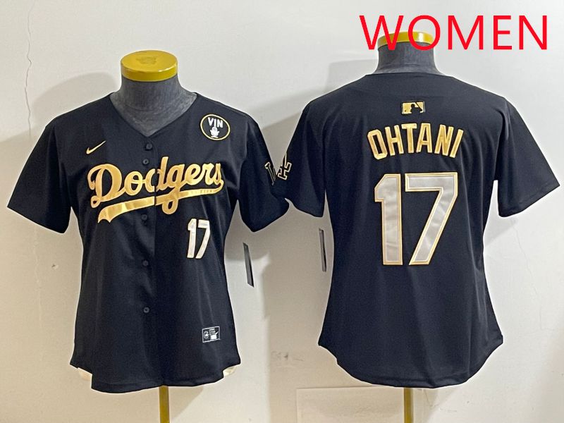 Women Los Angeles Dodgers 17 Ohtani Black Gold Nike 2025 MLB Jersey style 4288